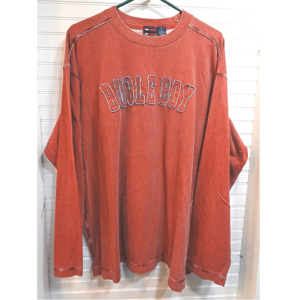 Vintage Bugle Boy Long-sleeve T-Shirt Size Large (big) Red Tee Spell-out Logo